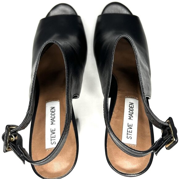 Steve Madden Shoes Womens 8 Kersten Platform Block Heel Peep Toe Slingback Leath - Picture 7 of 14